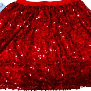 Cat & Jack Bright Red Flip Sequences Skater Skirt with Double LininngSz XL 14-16